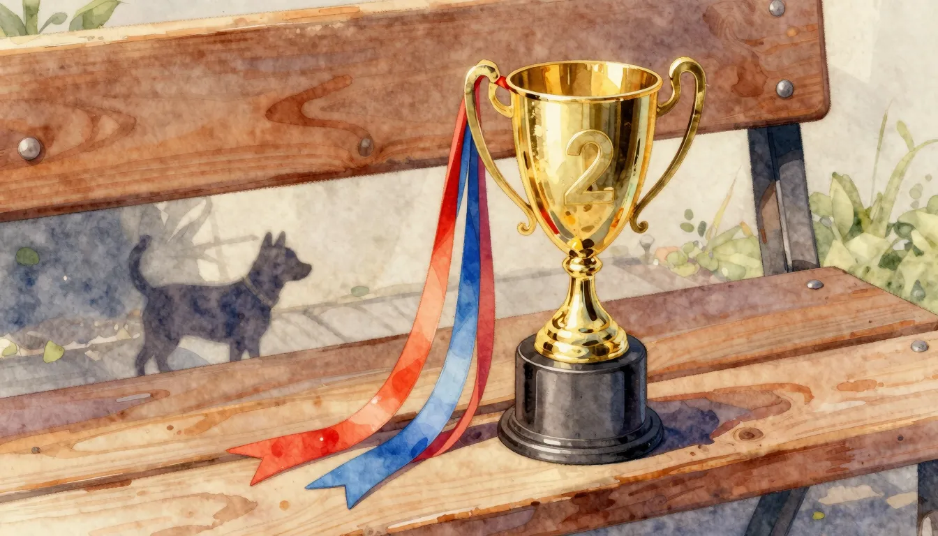 Watercolor style. A shiny gold trophy with the number 2 on i...