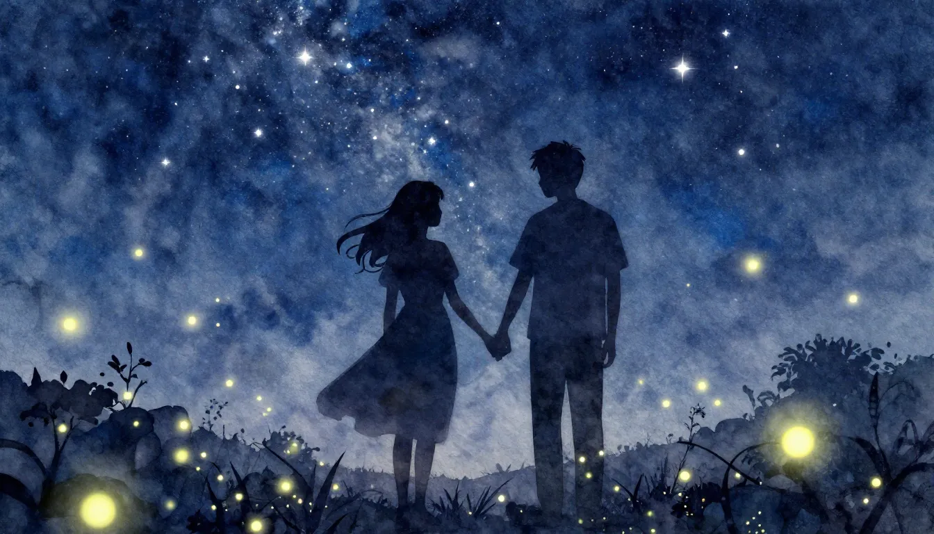 Watercolor style. A silhouette of a couple standing under a ...