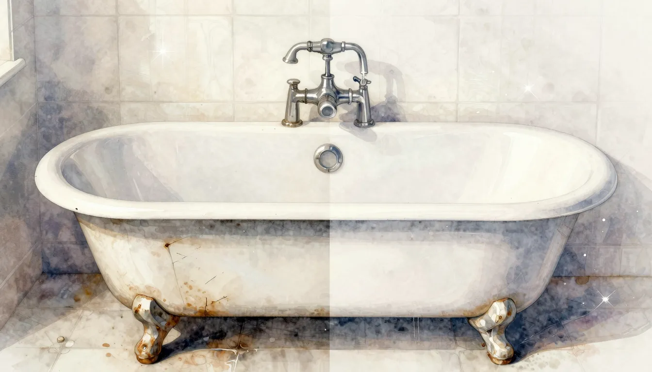 Watercolor style. A split-screen image. On the left, a dull,...