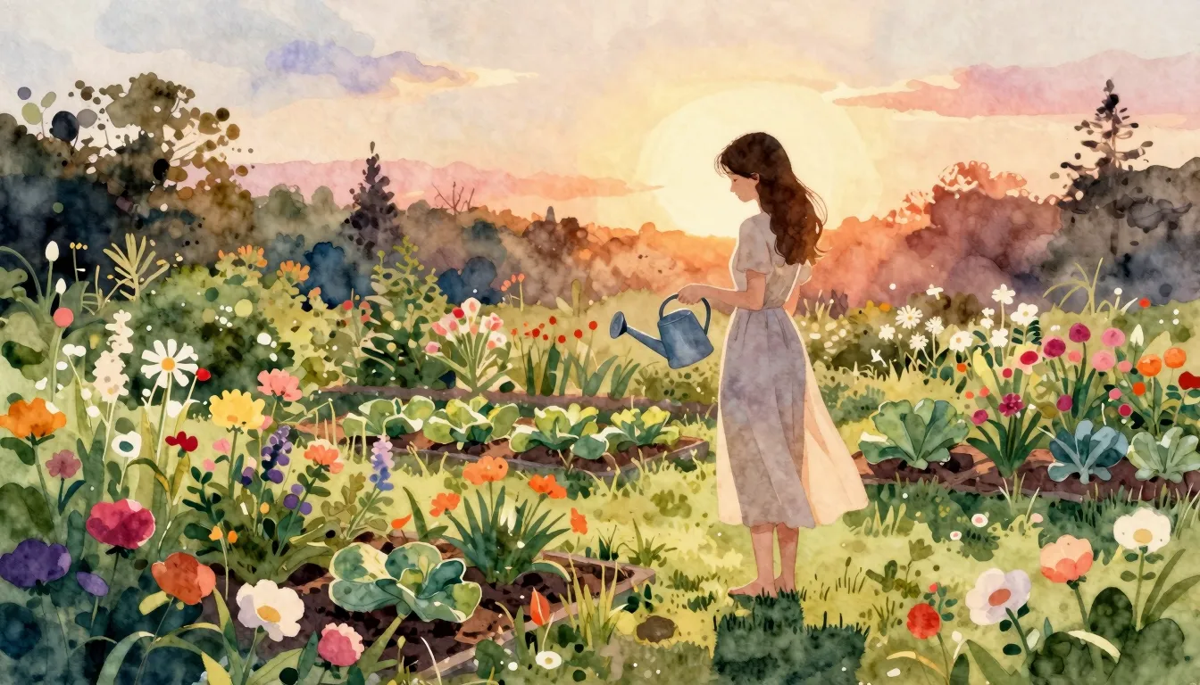 Watercolor style. A beautiful silhouette of a young woman st...