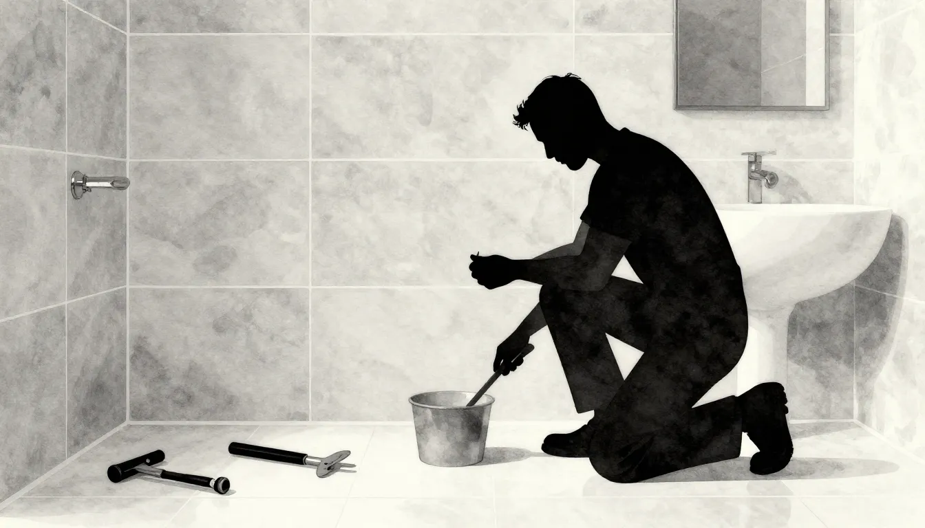 Watercolor style. Minimalist silhouette of a craftsman worki...