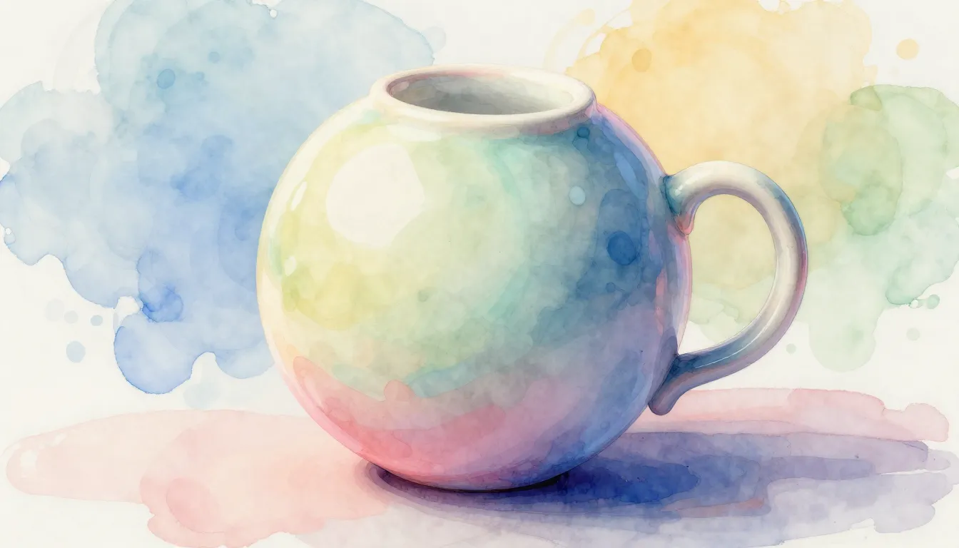 Watercolor style. A surreal artistic object, a smooth round ...