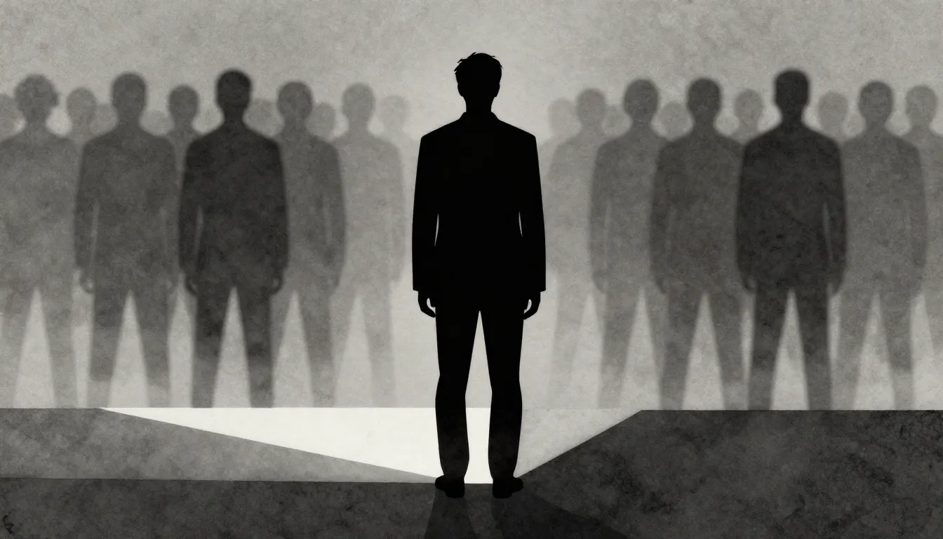 Watercolor style. A dark silhouette of a person standing fir...