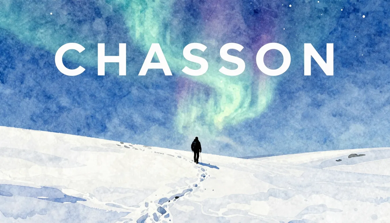 Vibrant watercolor style. Chanson album cover: vast snowy la...