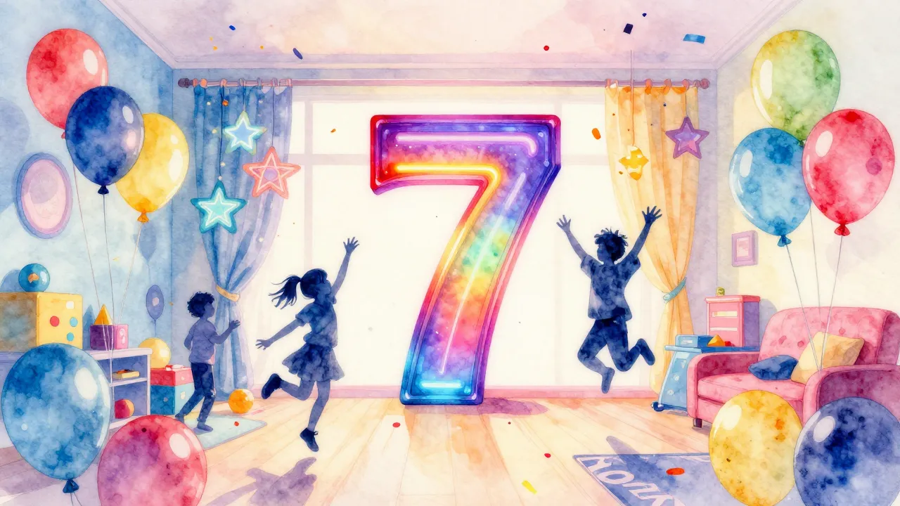 Watercolor style. Bright colorful playroom with balloons, co...