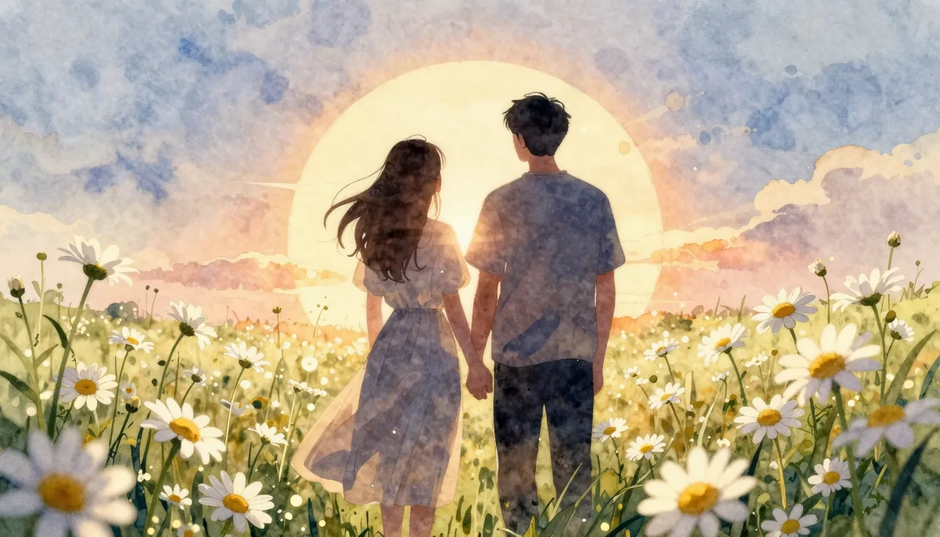 Watercolor style. Silhouette of two figures standing shoulde...