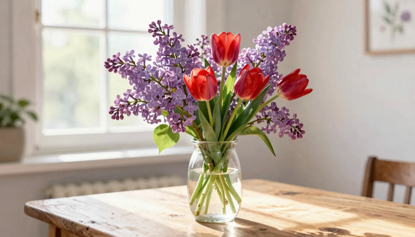 Watercolor style. A beautiful bouquet of purple lilacs and b...