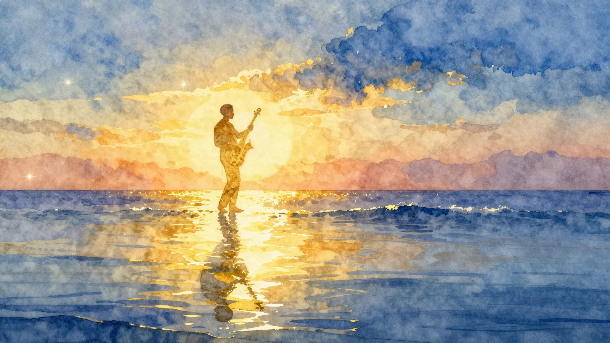 Vibrant watercolor style. Bebop jazz/soul album cover. Abstr...