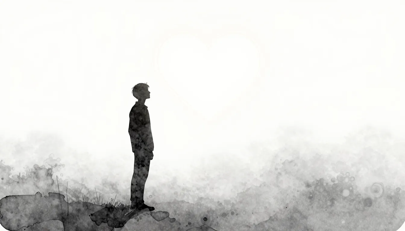 Watercolor style. A dark silhouette of a person standing in ...
