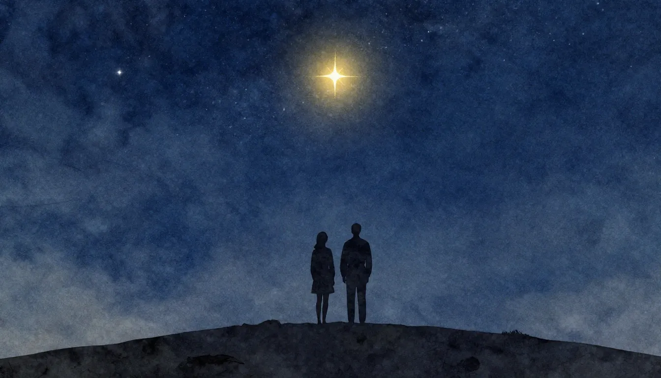 Watercolor style. A minimalist silhouette of a couple standi...