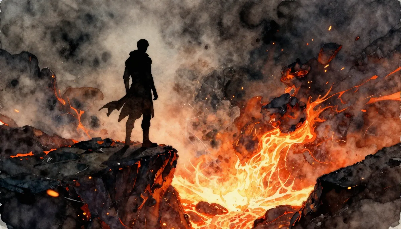 Watercolor style. Dark silhouette standing on the edge of a ...