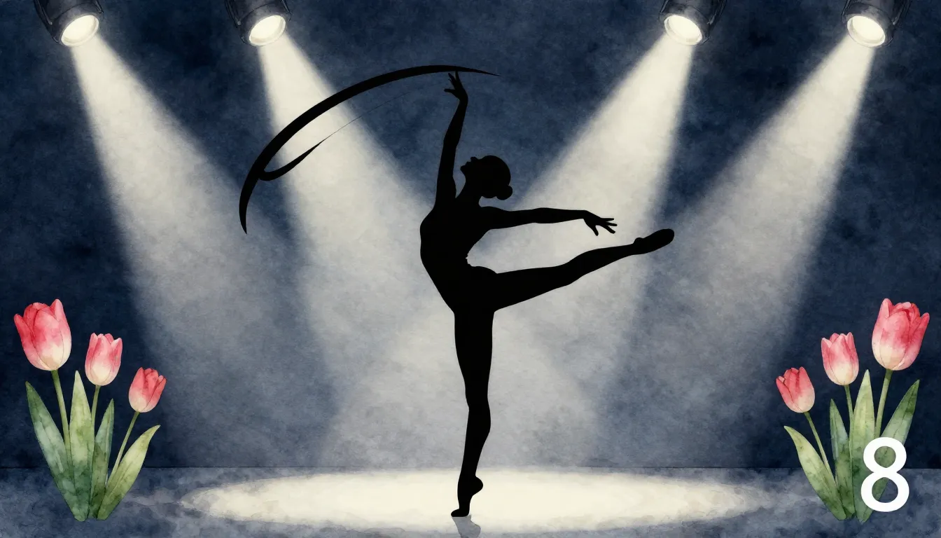 Watercolor style. Silhouette of a graceful gymnast with a lo...