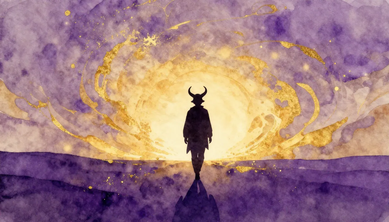 Watercolor style. Abstract silhouette of a horned character ...