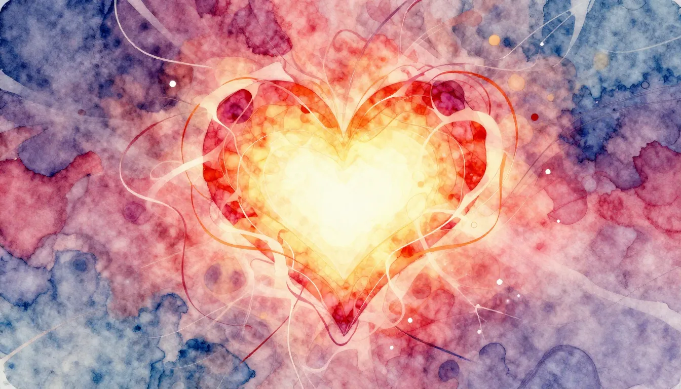 Vibrant watercolor style. Rock album cover. Warm, glowing he...