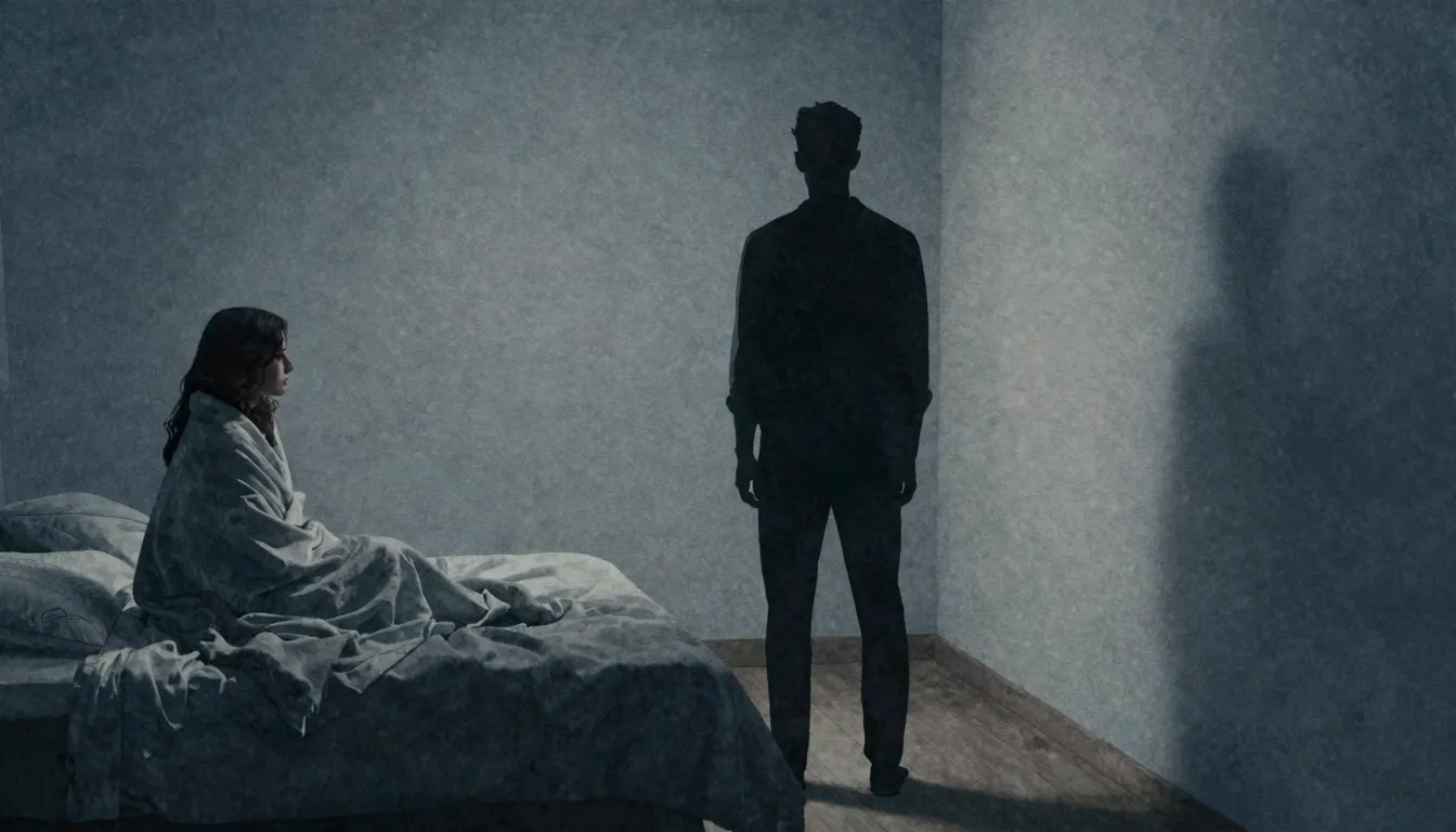 Watercolor style. A silhouette of a man standing alone in a ...