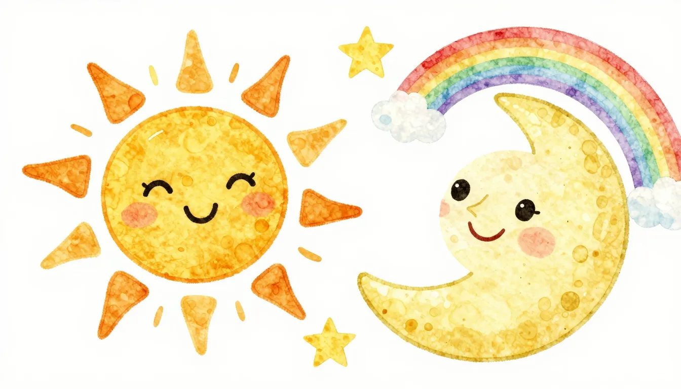 Vibrant watercolor style. Bright, cheerful children's song c...