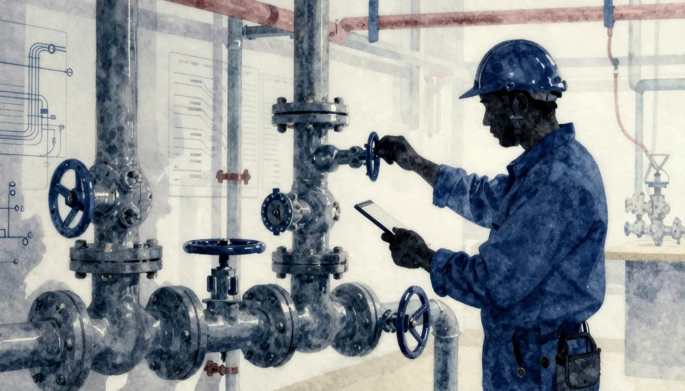 Watercolor style. Silhouette of a technician inspecting comp...