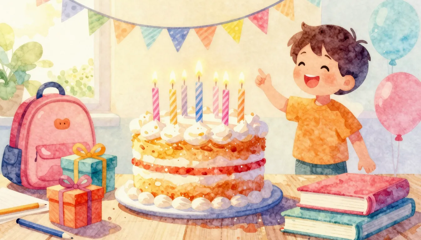 Vibrant watercolor style. Children's birthday song. Bright, ...