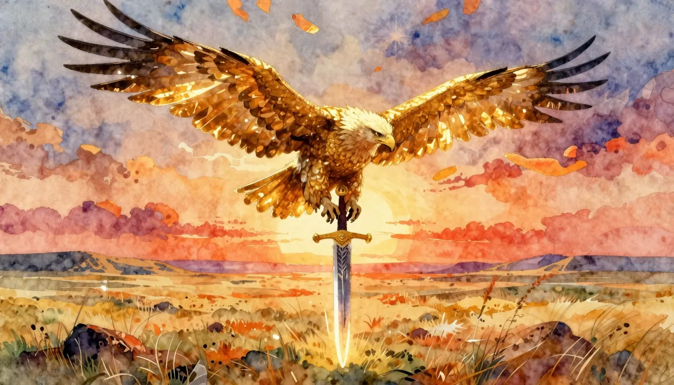 Vibrant watercolor style. Epic rock opera album cover. A maj...