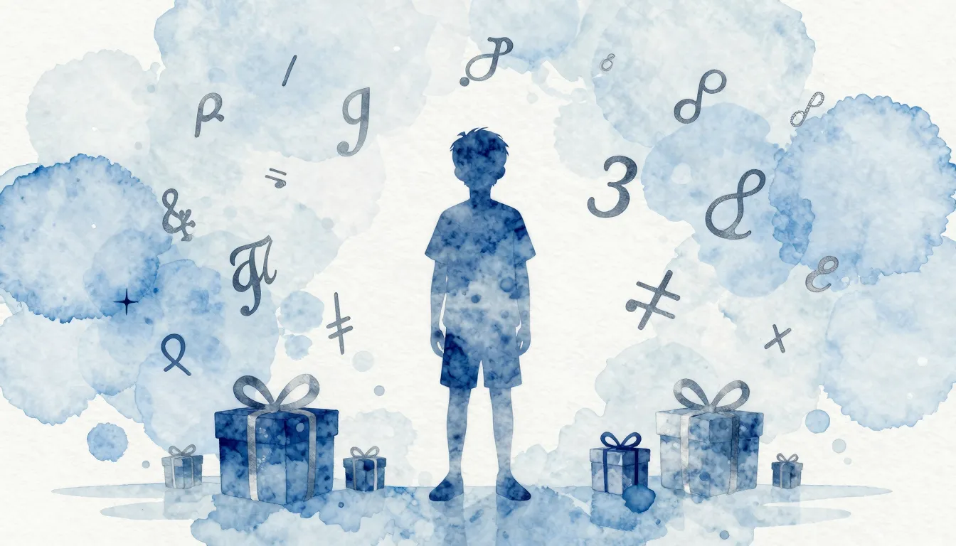Watercolor style. A silhouette of a boy standing calmly amid...