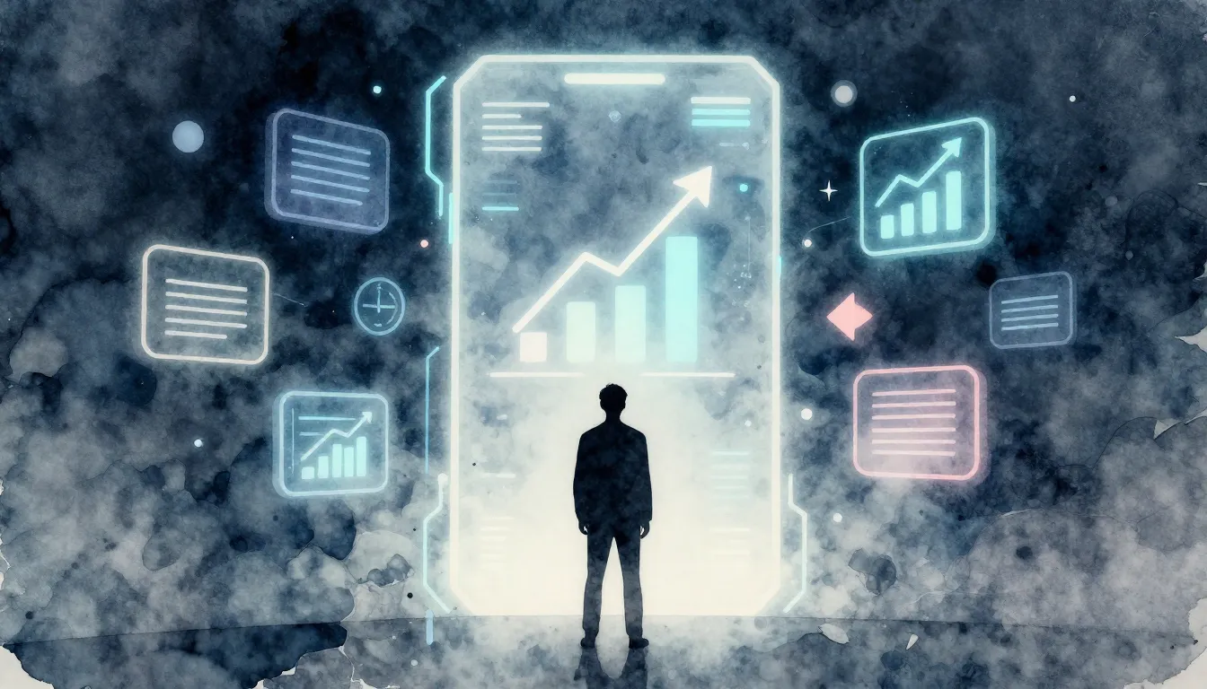 Watercolor style. A minimalist silhouette of a person standi...