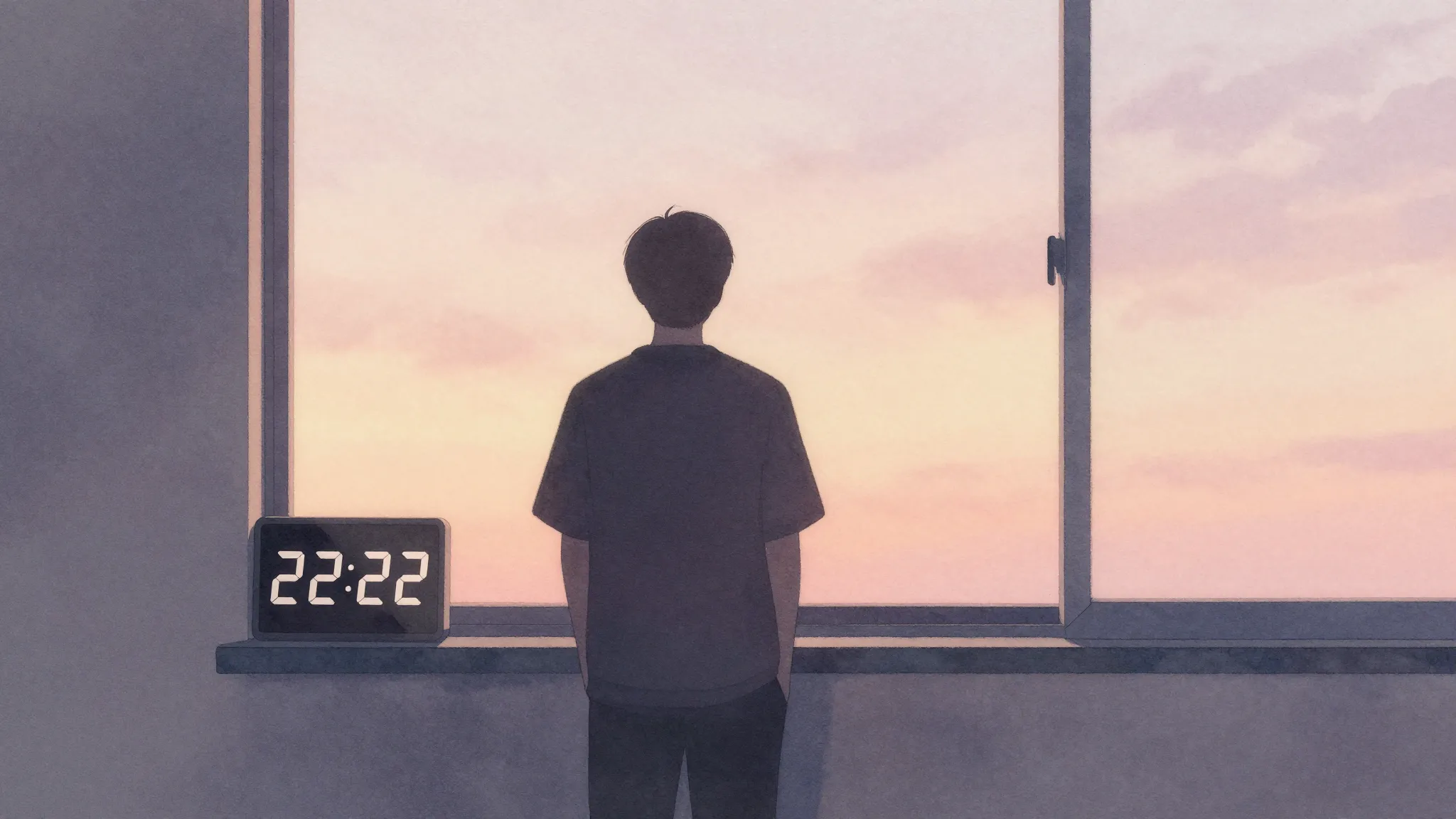 Watercolor style. Minimalist silhouette of a person standing...