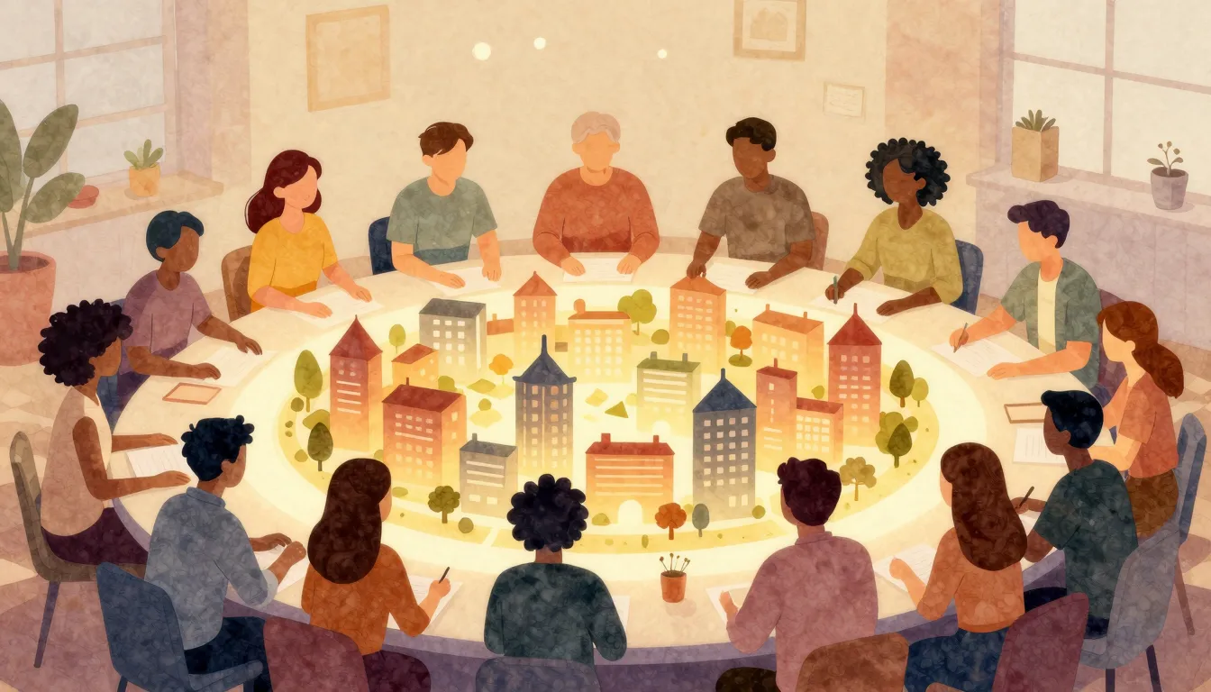 Watercolor style. A warm illustration of a diverse team of s...