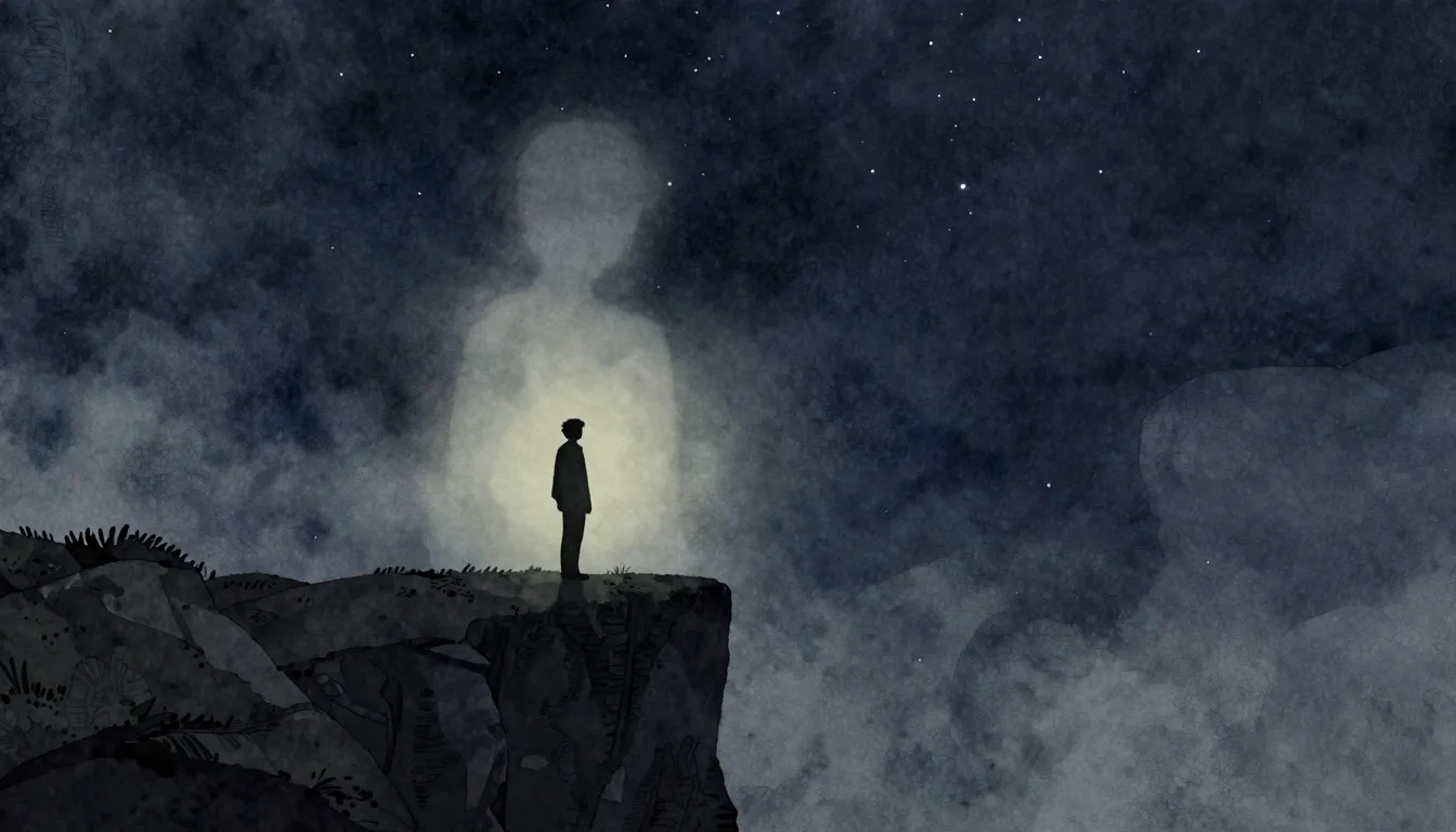 Watercolor style. A lonely silhouette of a person standing o...