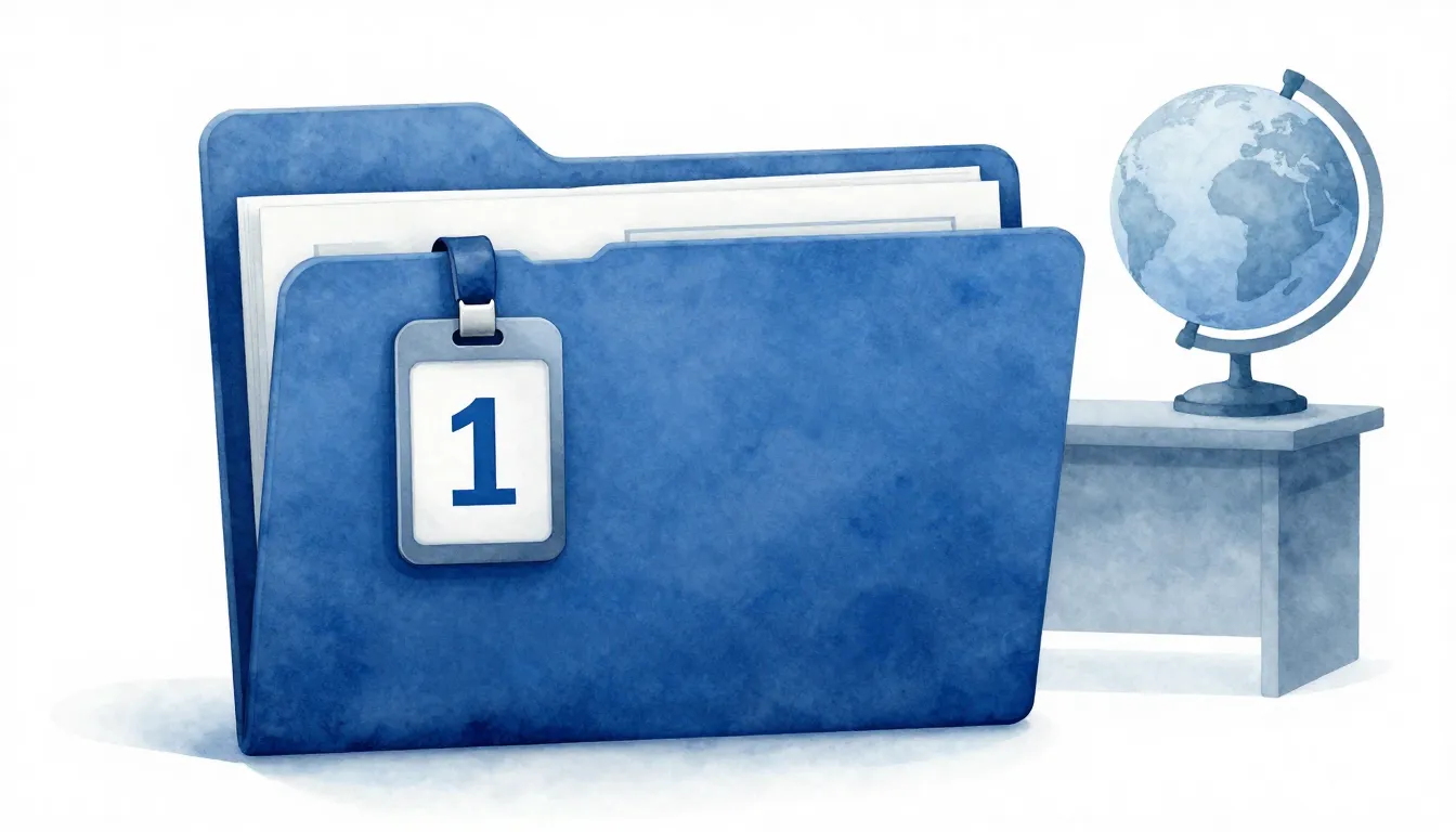 Watercolor style. A formal document folder with a number 1 b...