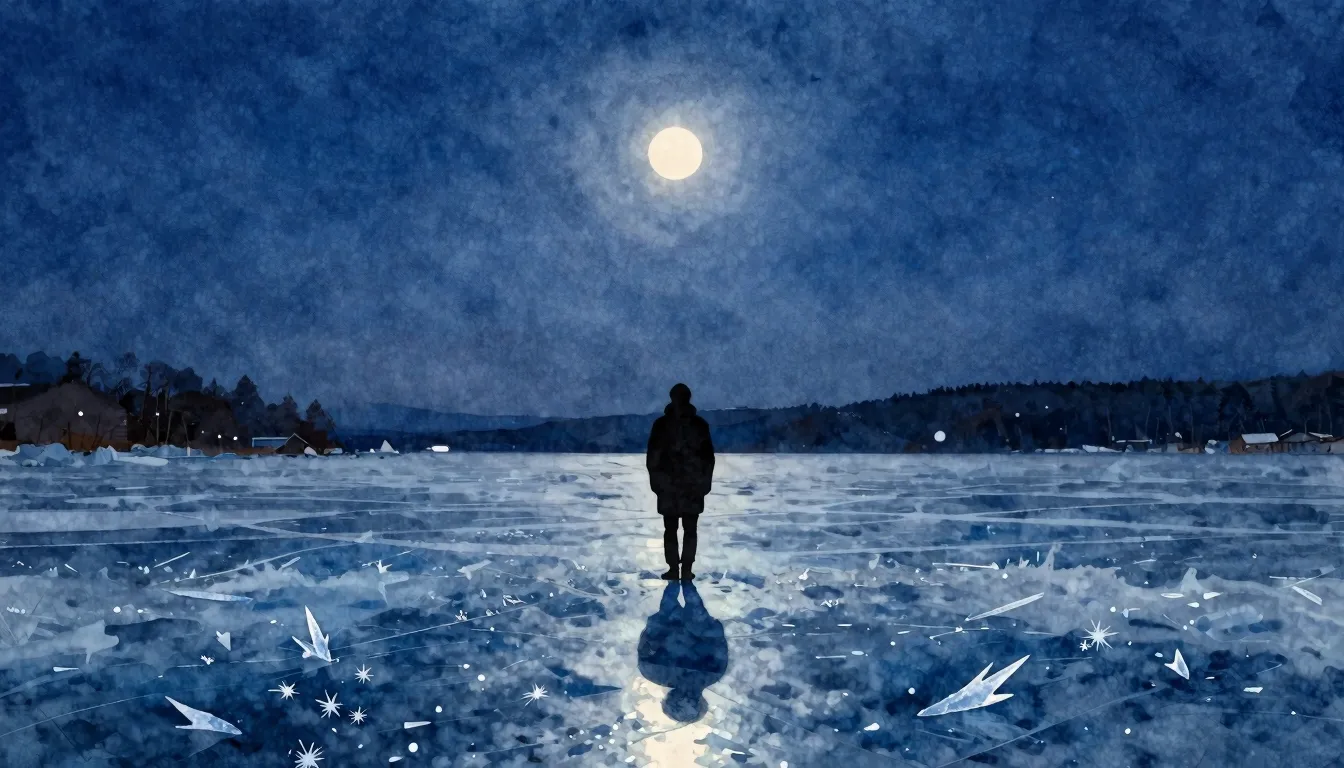 Watercolor style. A silhouette of a lone figure standing on ...