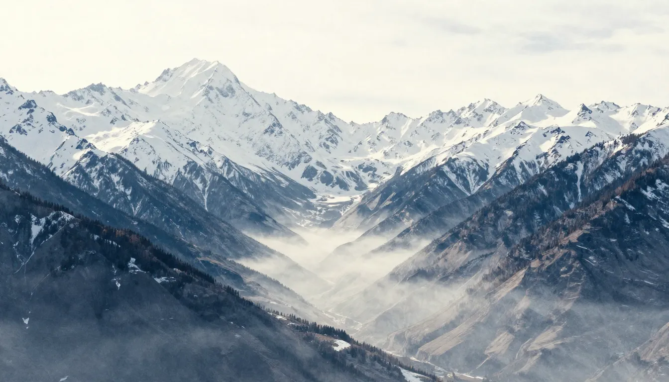 Watercolor style. Cinematic wide shot of the majestic Caucas...
