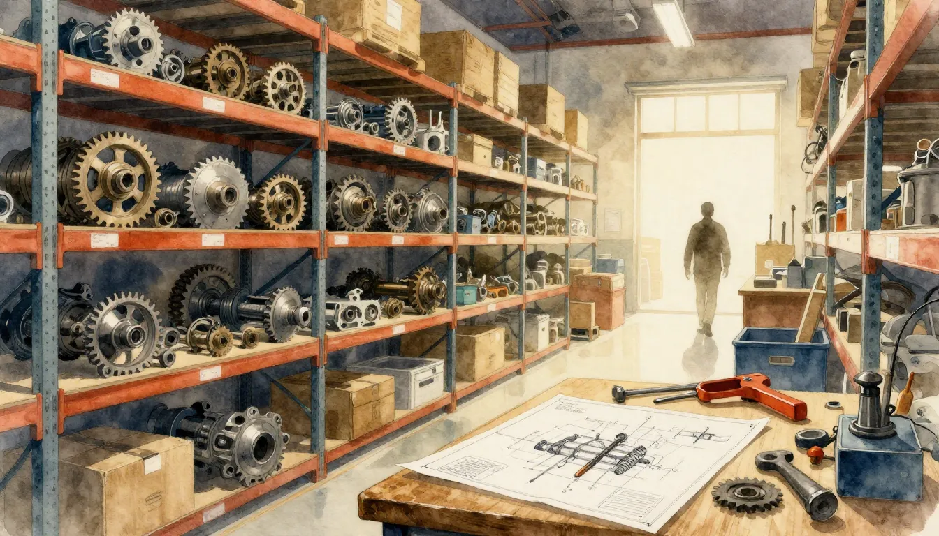 Watercolor style. A well-organized warehouse with shelves fu...