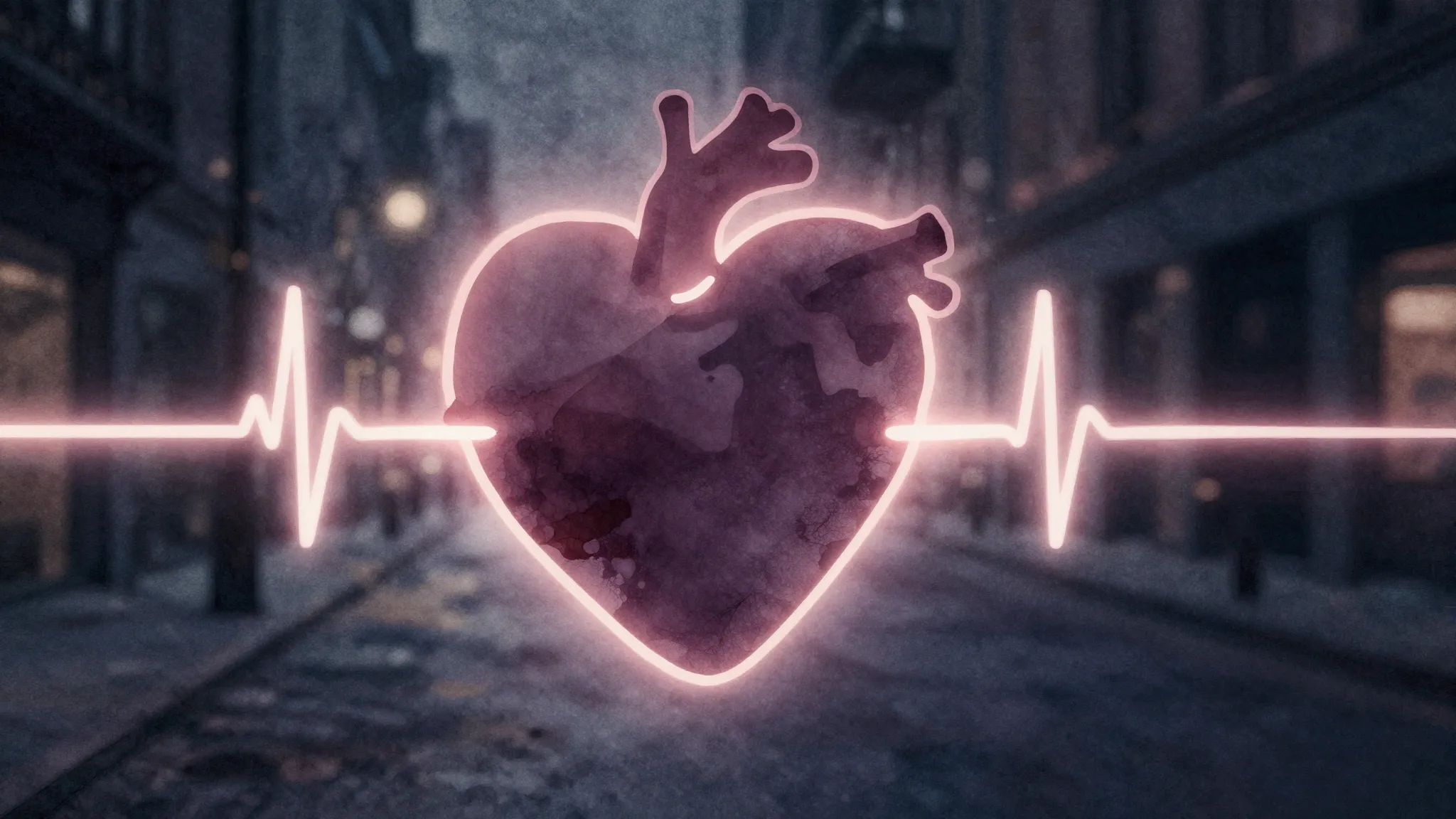 Watercolor style. Abstract silhouette of a heart glowing in ...