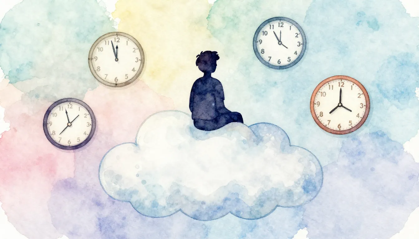 Watercolor style. Dark silhouette of a person sitting on a g...