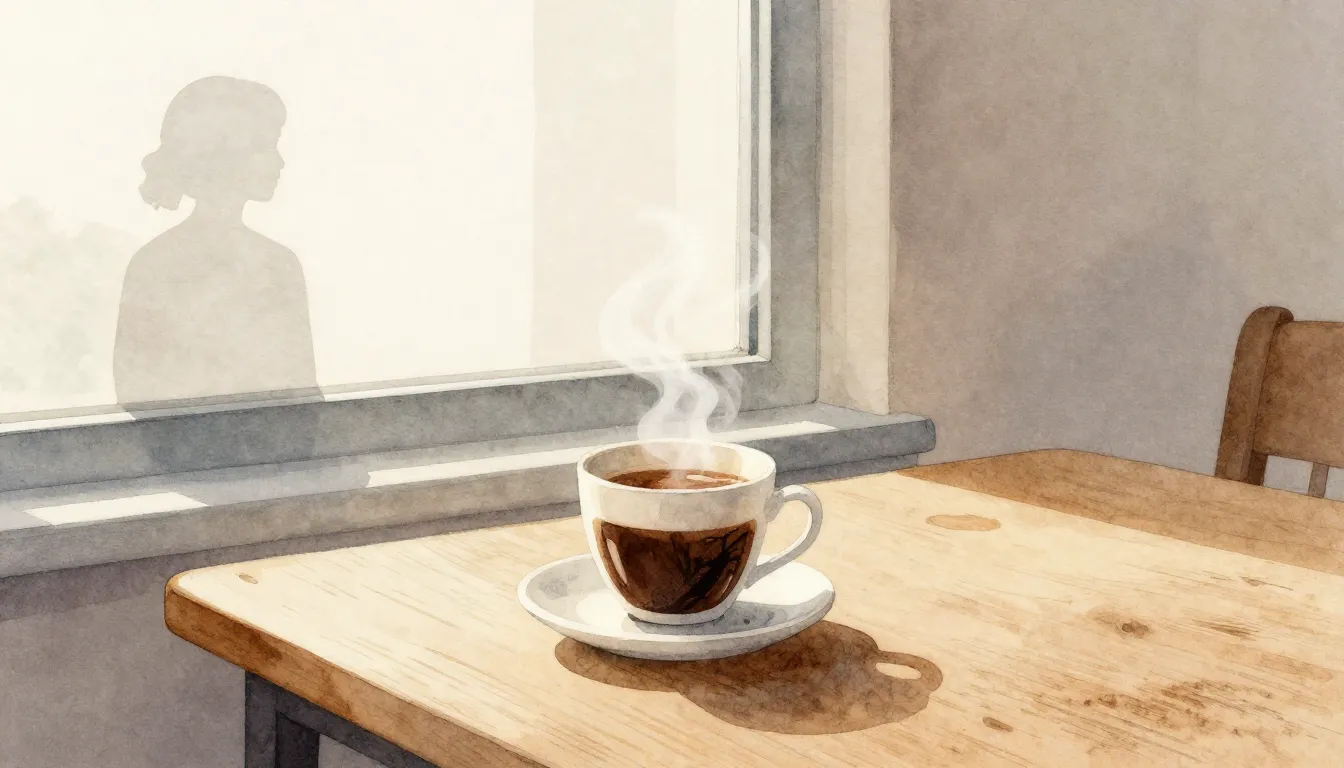 Watercolor style. A cozy aesthetic scene with a steaming cup...