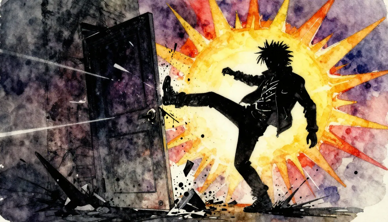 Vibrant watercolor style. Punk rock album cover. Dynamic, re...