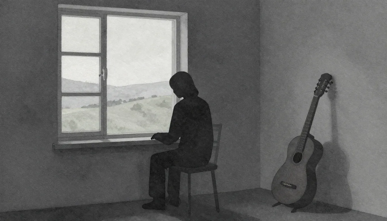 Watercolor style. A lonely silhouette of a person sitting by...