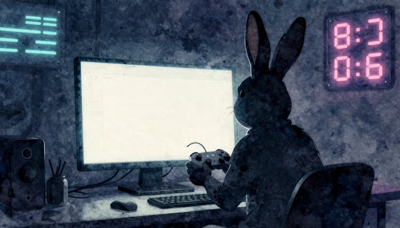 Watercolor style. Silhouette of a long-eared rabbit sitting ...