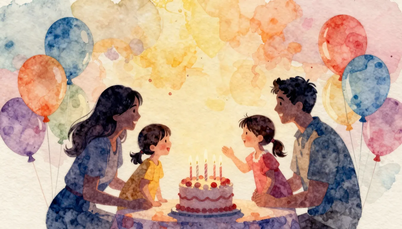 Watercolor style. Silhouette of a happy family celebrating a...
