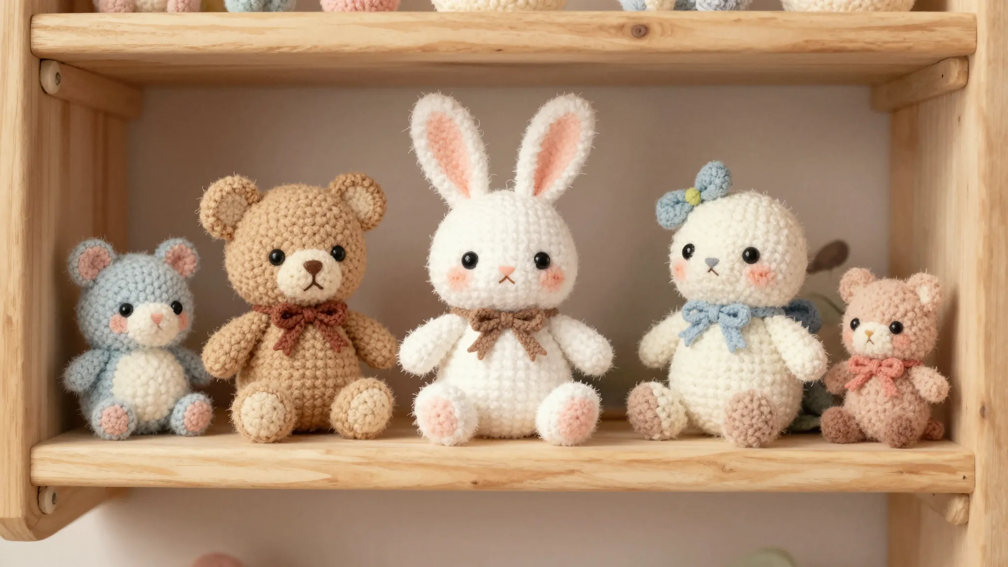 Watercolor style. A cozy wooden shelf with several cute hand...