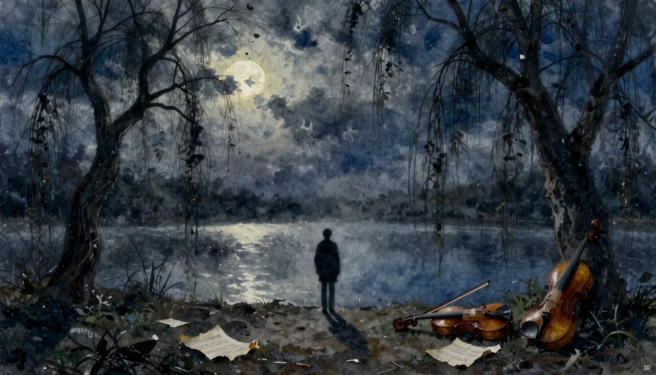 Vibrant watercolor style. A melancholic classical album cove...