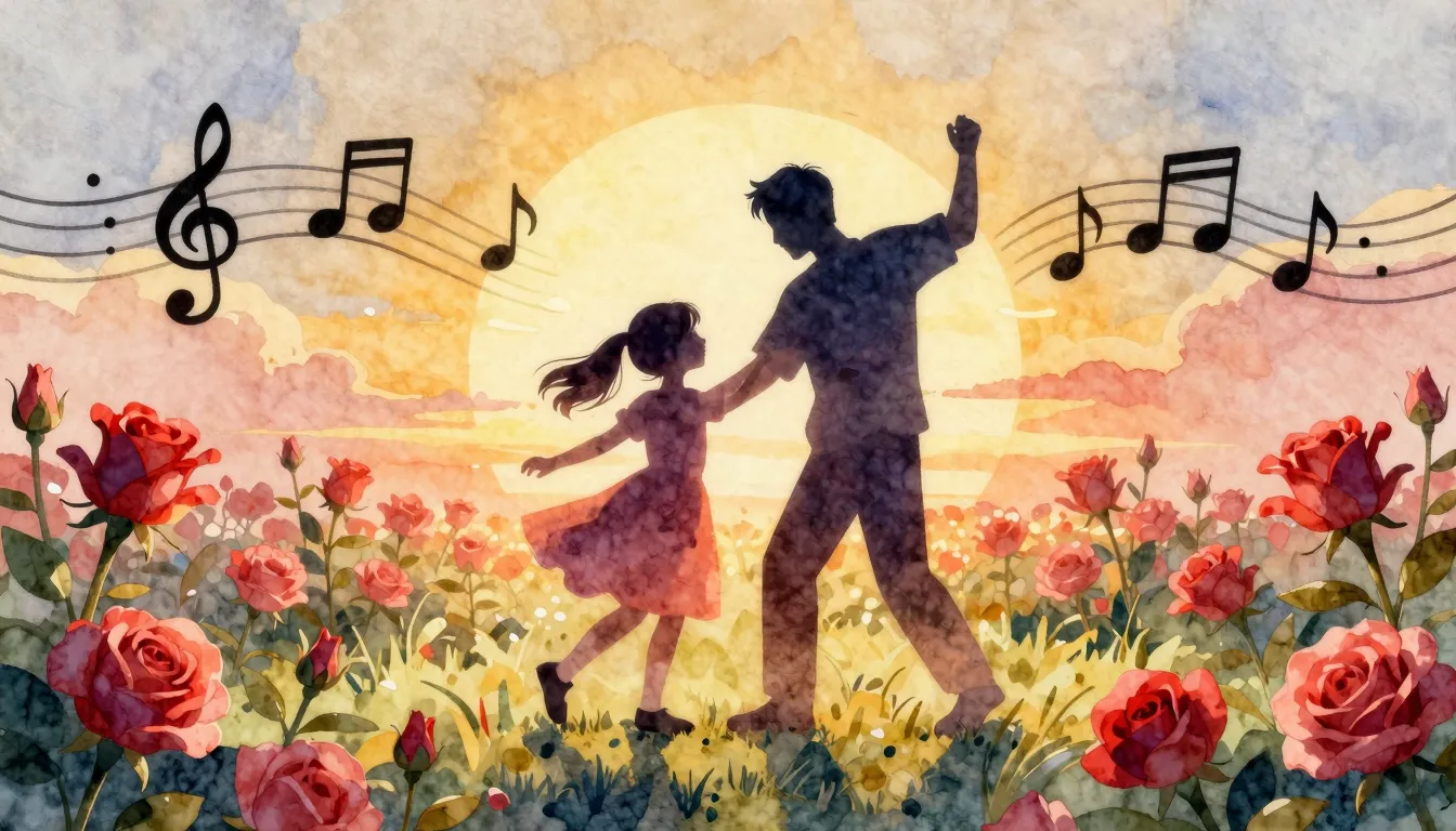 Watercolor style. A silhouette of a father and a young girl ...