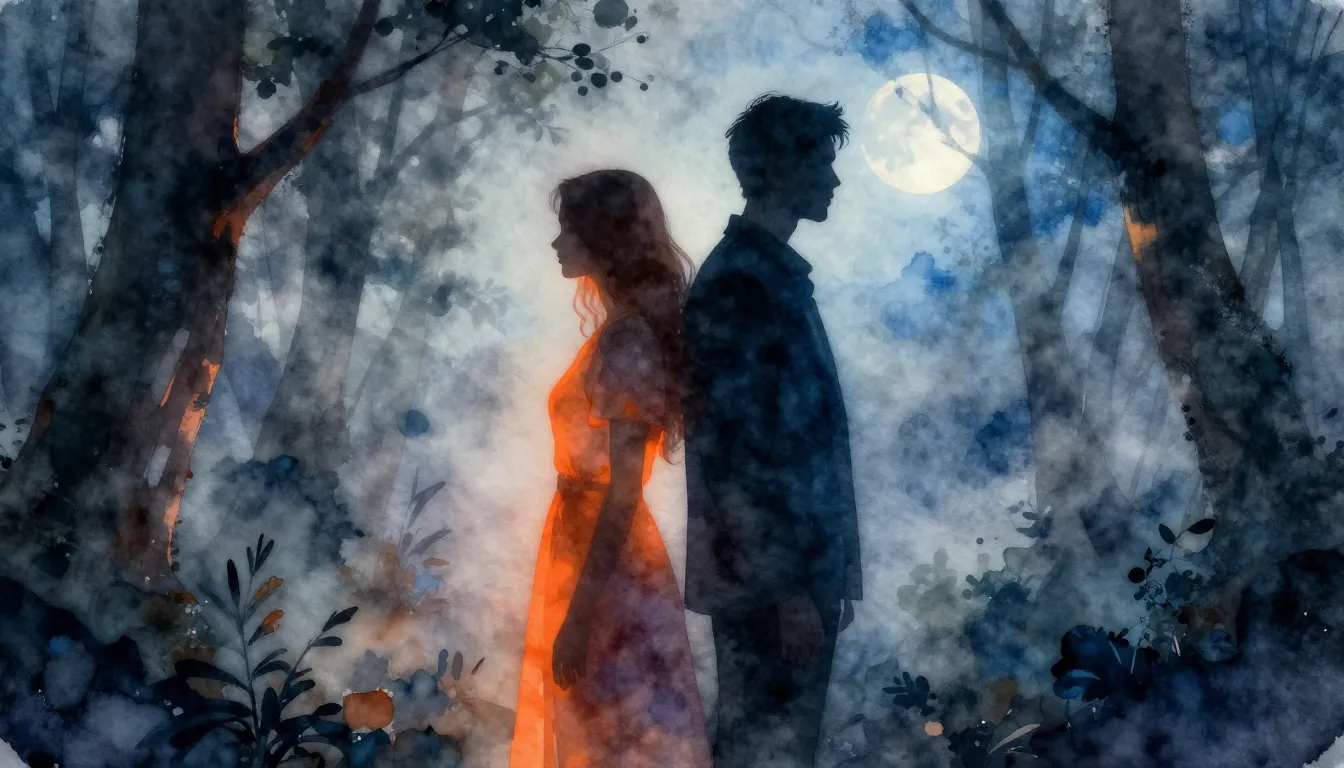 Watercolor style. Two mysterious silhouettes of a man and a ...