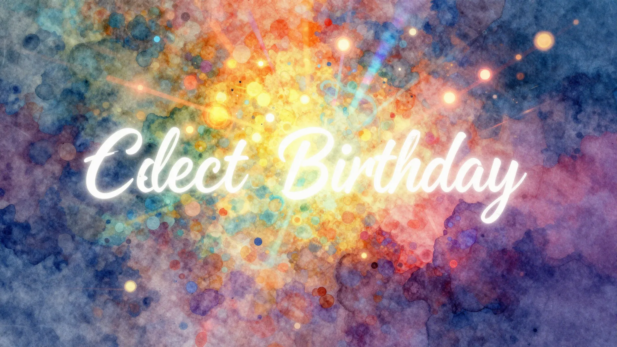 Vibrant watercolor style. Electronic birthday song cover art...
