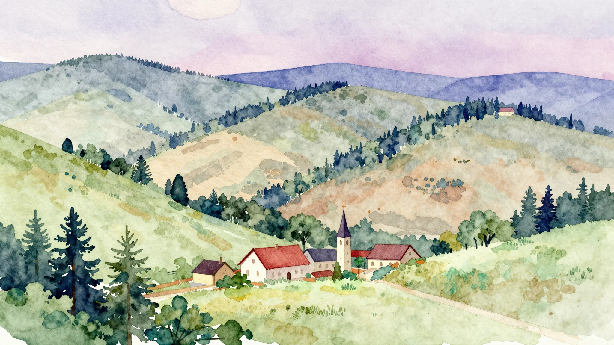 Vibrant watercolor style. Мишкан район гыч улам, Баксола ял ...