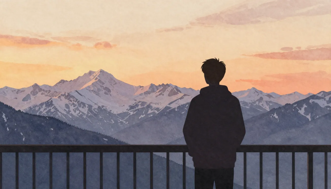 Watercolor style. A minimalist silhouette of a person standi...