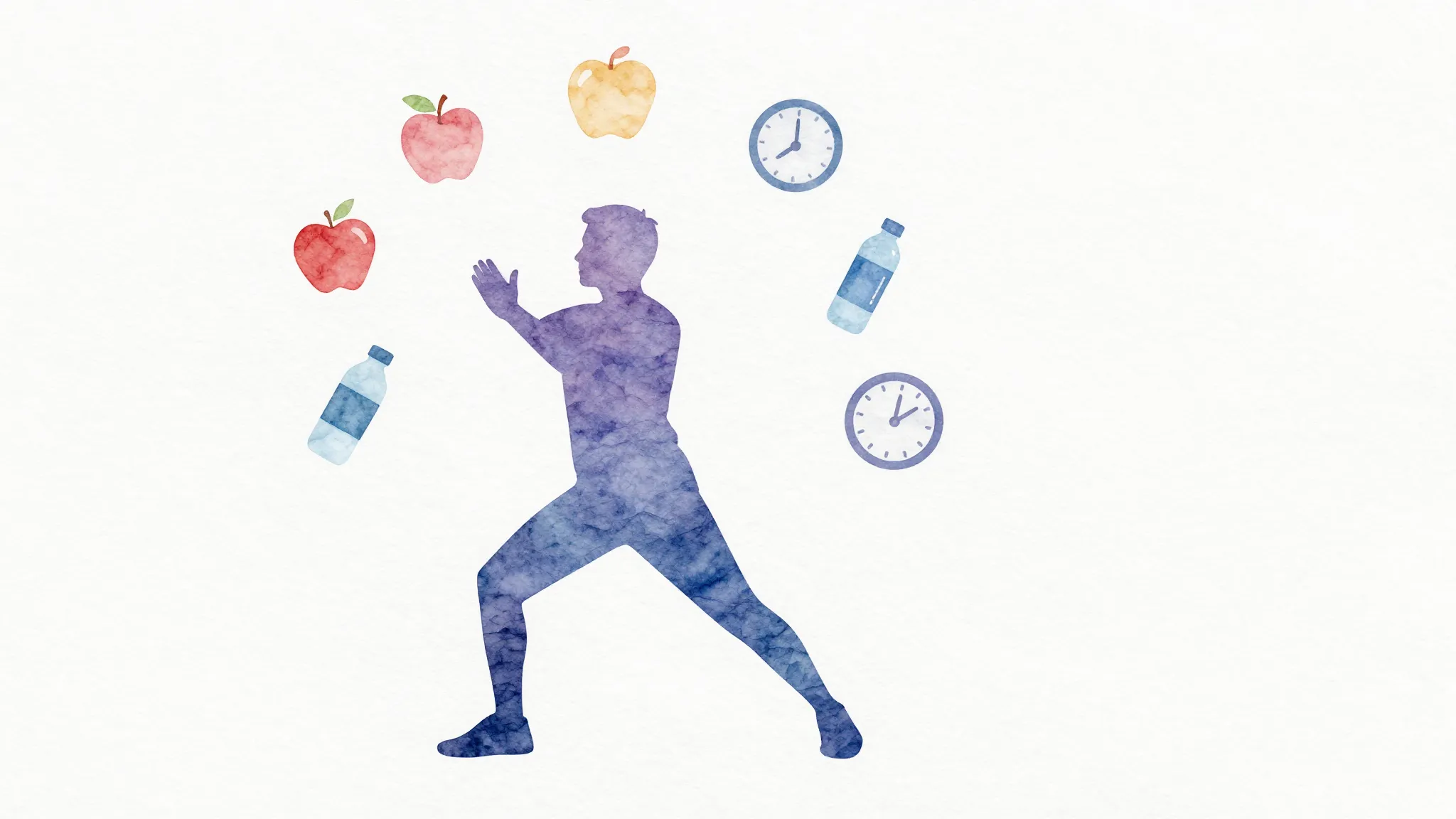 Watercolor style. A stylized silhouette of a person in a dyn...