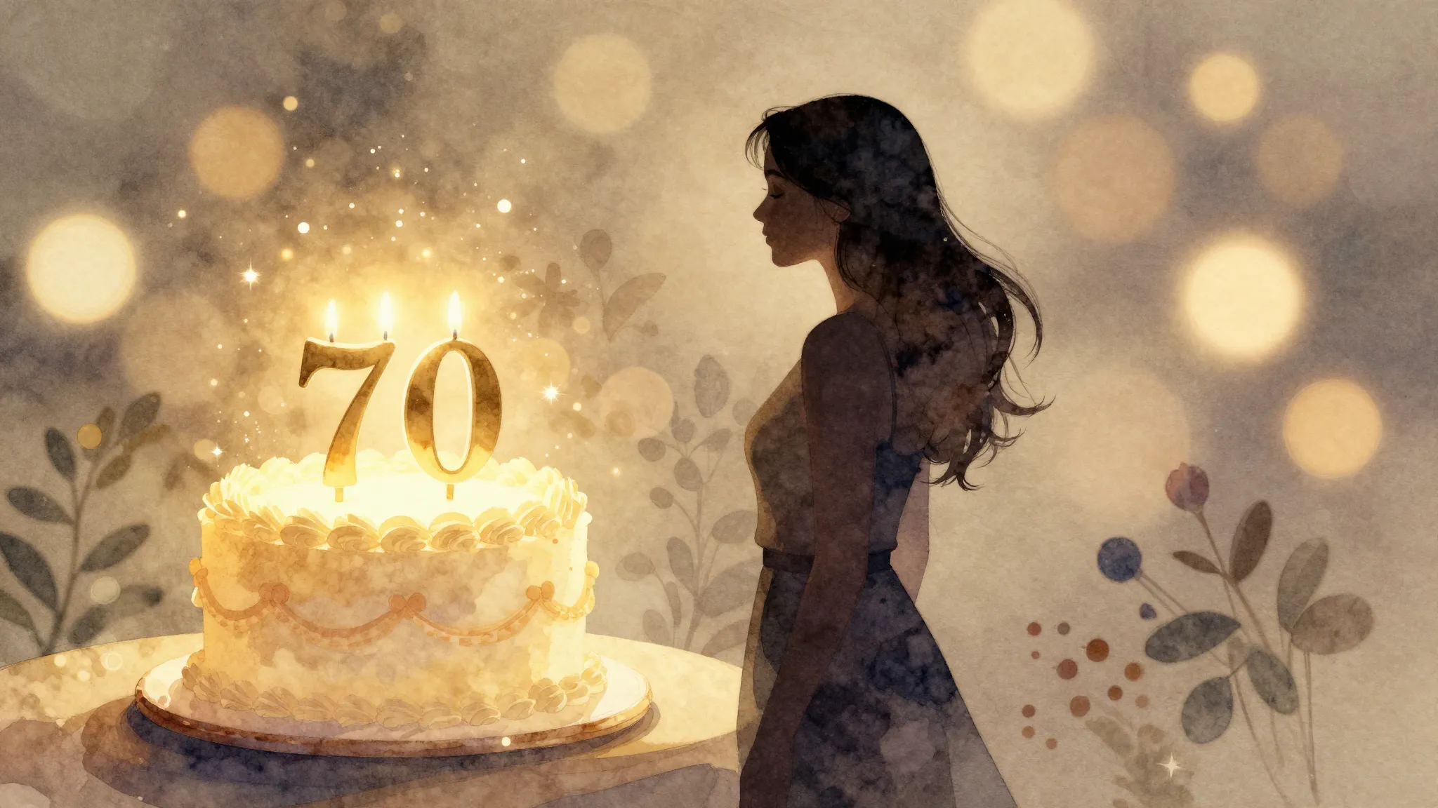 Watercolor style. A festive silhouette of a woman standing n...