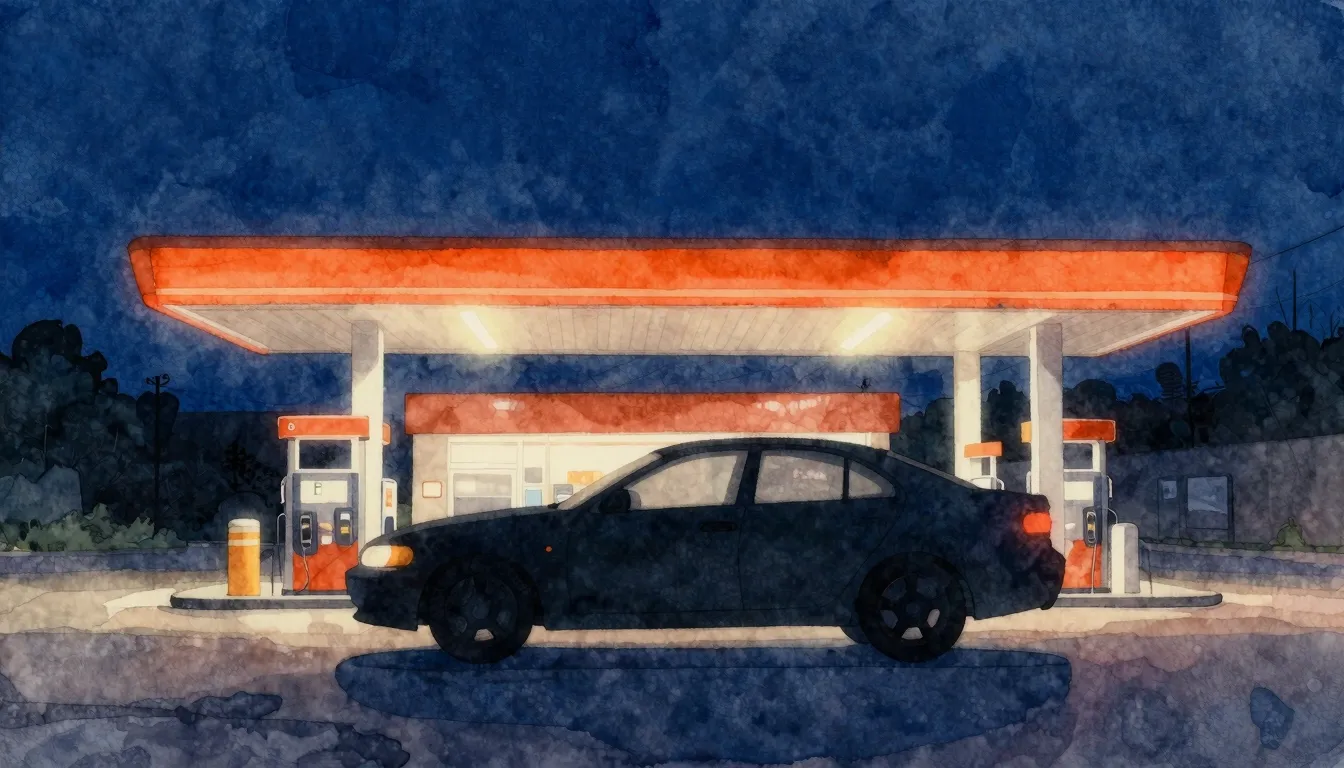 Watercolor style. A minimalist silhouette of a car at a glow...