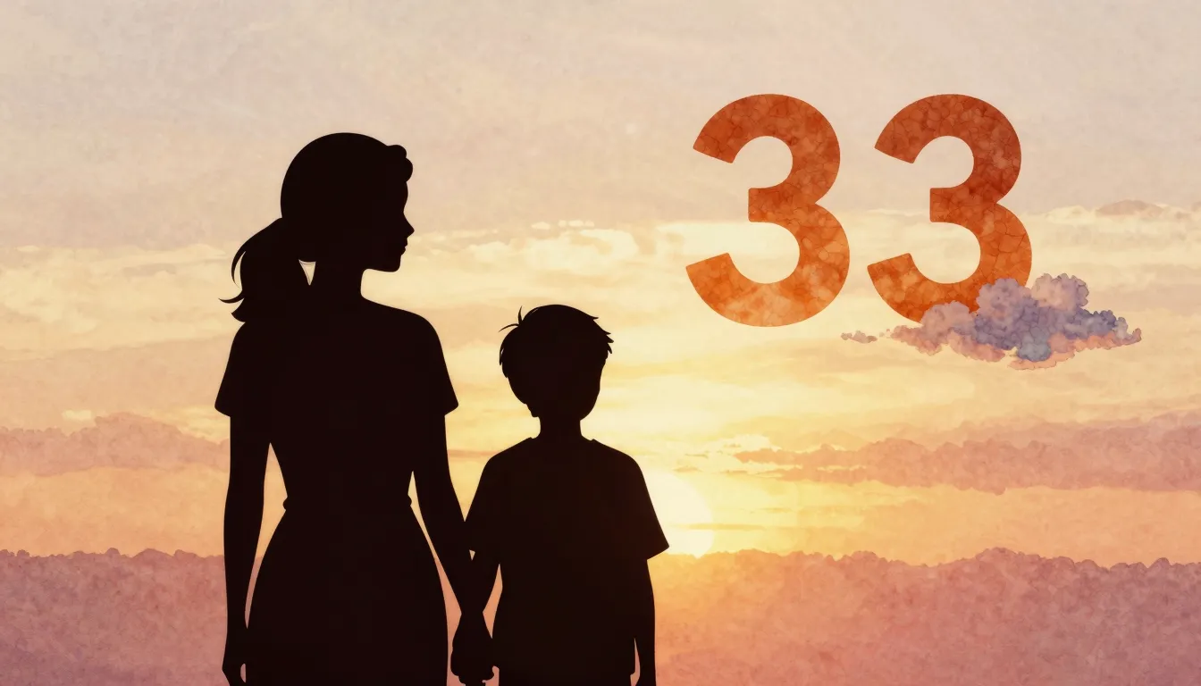 Watercolor style. Silhouette of a mother and adult son stand...